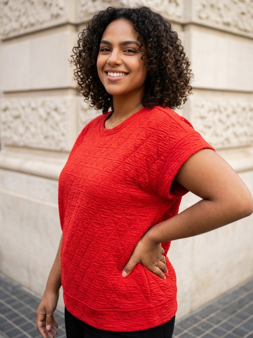 NWT See N Be Seen Plus Size Red Short Sleeve Quilted Texture Blouse Top Size 3X